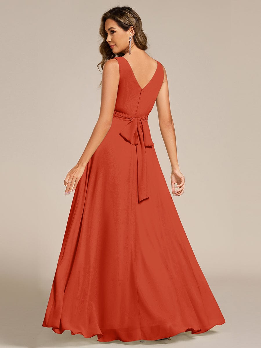 SAUYER|Strapless Pleated V-Neck A-Line Maxi Chiffon Bridesmaid Dress