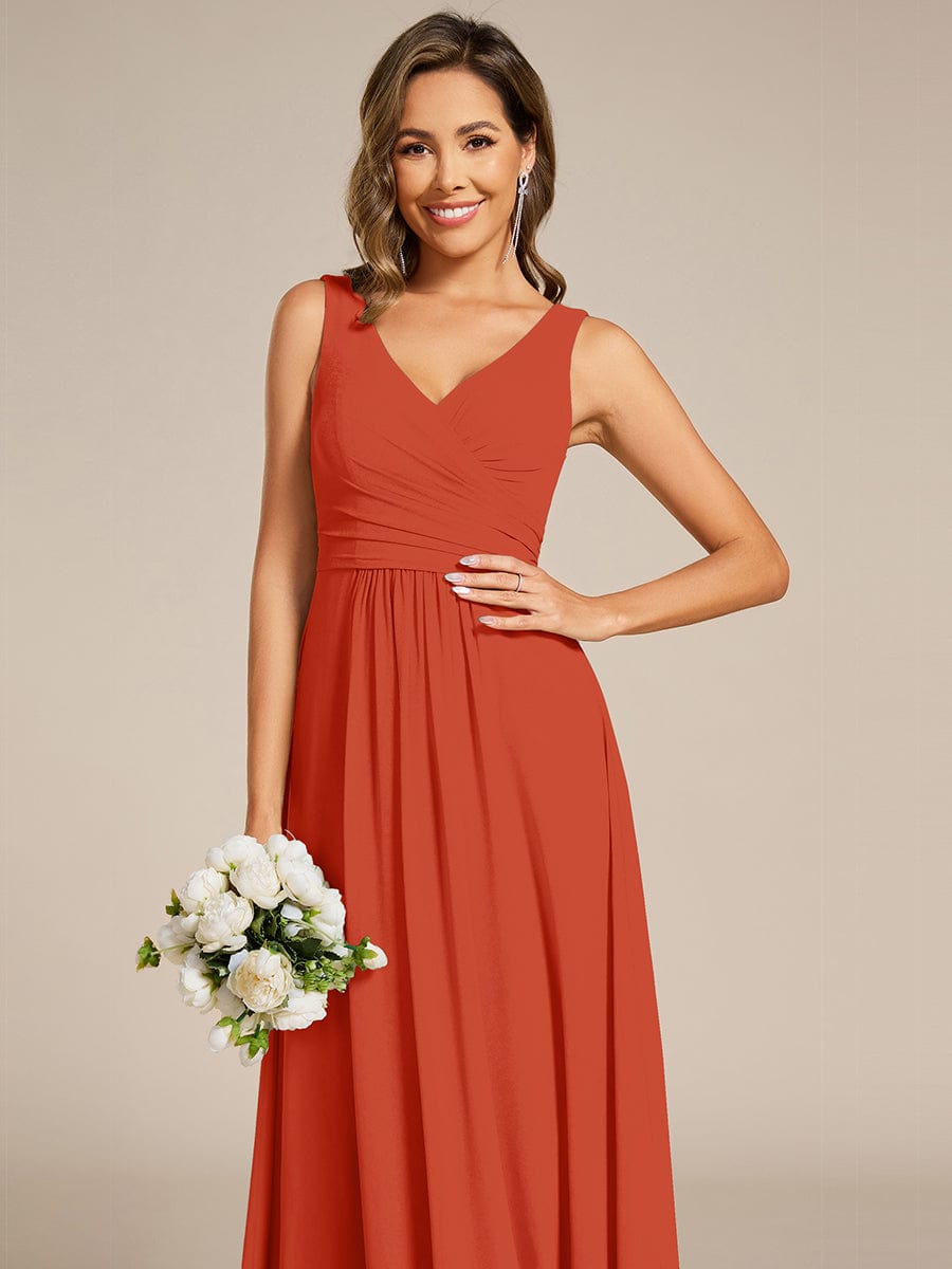 SAUYER|Strapless Pleated V-Neck A-Line Maxi Chiffon Bridesmaid Dress