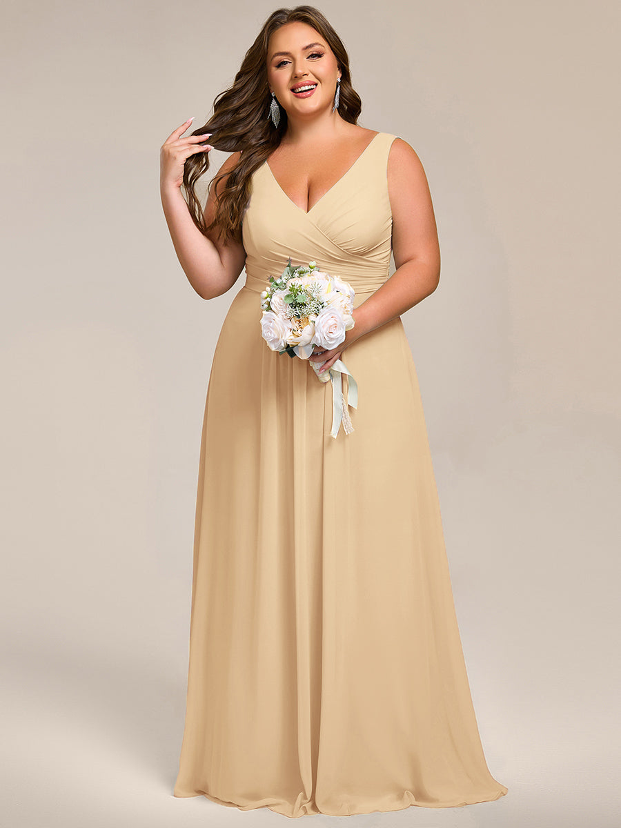 pretty SAUYER|Plus Size Strapless V-Neck A-Line Lace-Up Bridesmaid Dress