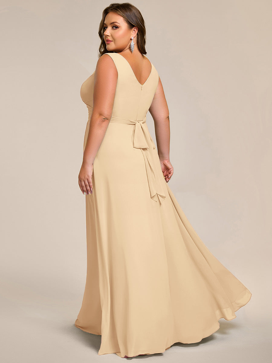 pretty SAUYER|Plus Size Strapless V-Neck A-Line Lace-Up Bridesmaid Dress