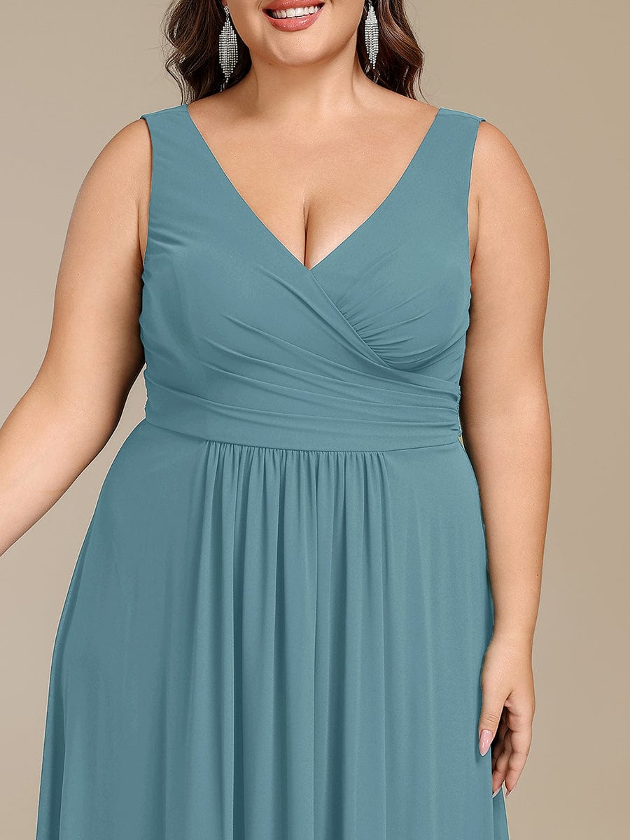 SAUYER|Strapless Pleated V-Neck A-Line Maxi Chiffon Bridesmaid Dress