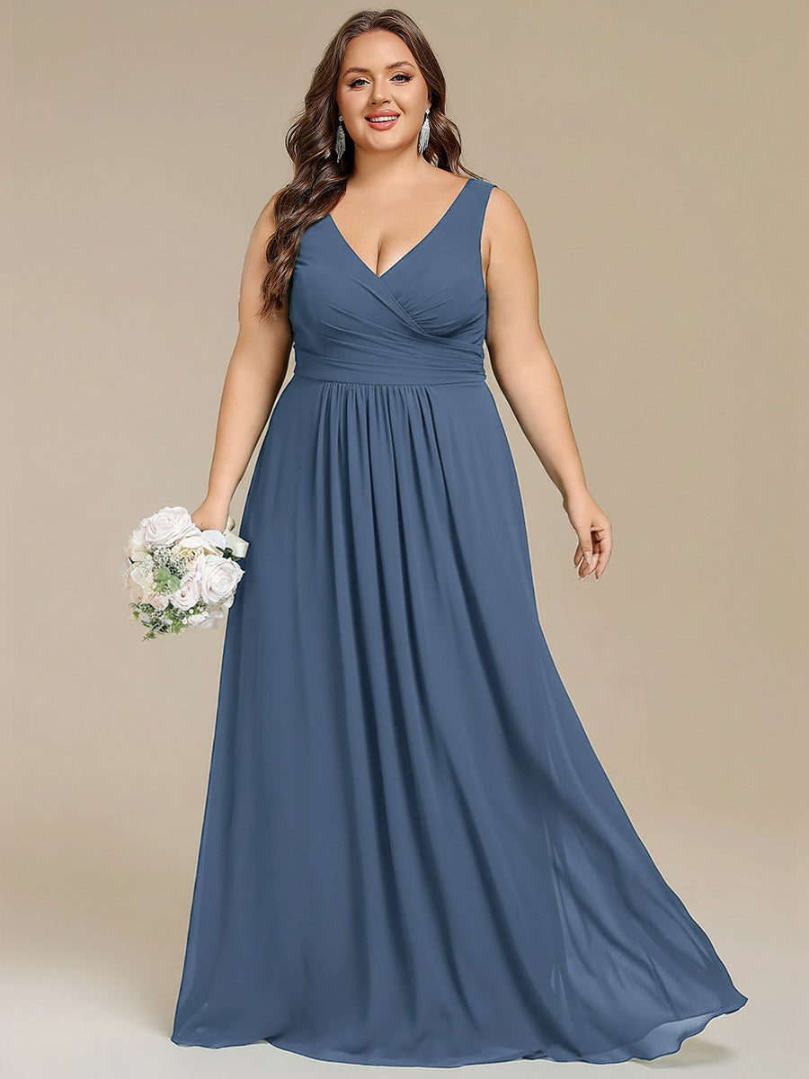 pretty SAUYER|Plus Size Strapless V-Neck A-Line Lace-Up Bridesmaid Dress