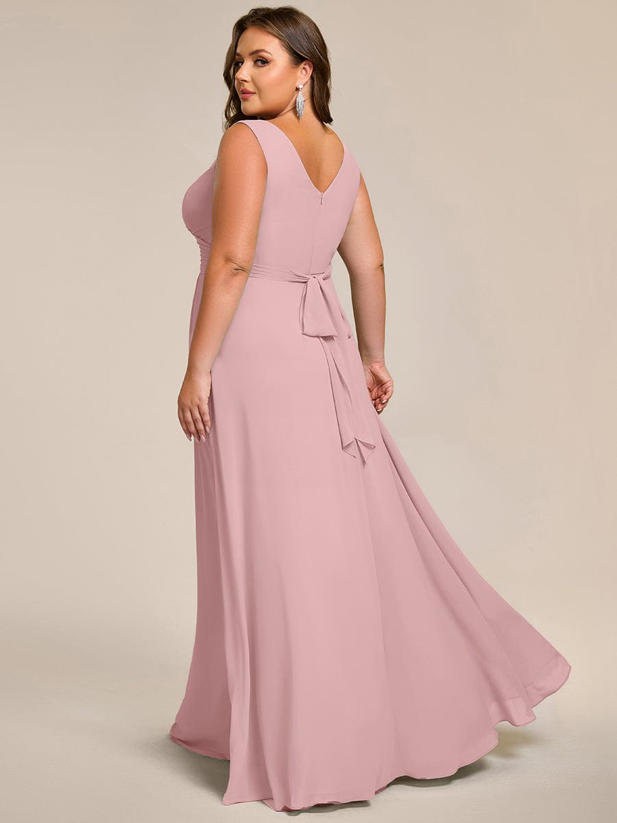 SAUYER|Strapless Pleated V-Neck A-Line Maxi Chiffon Bridesmaid Dress