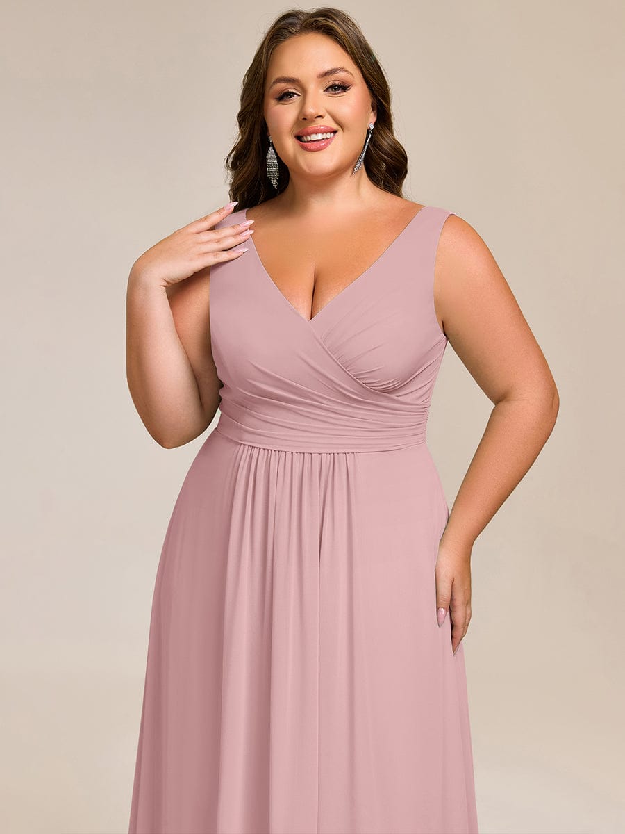 SAUYER|Strapless Pleated V-Neck A-Line Maxi Chiffon Bridesmaid Dress