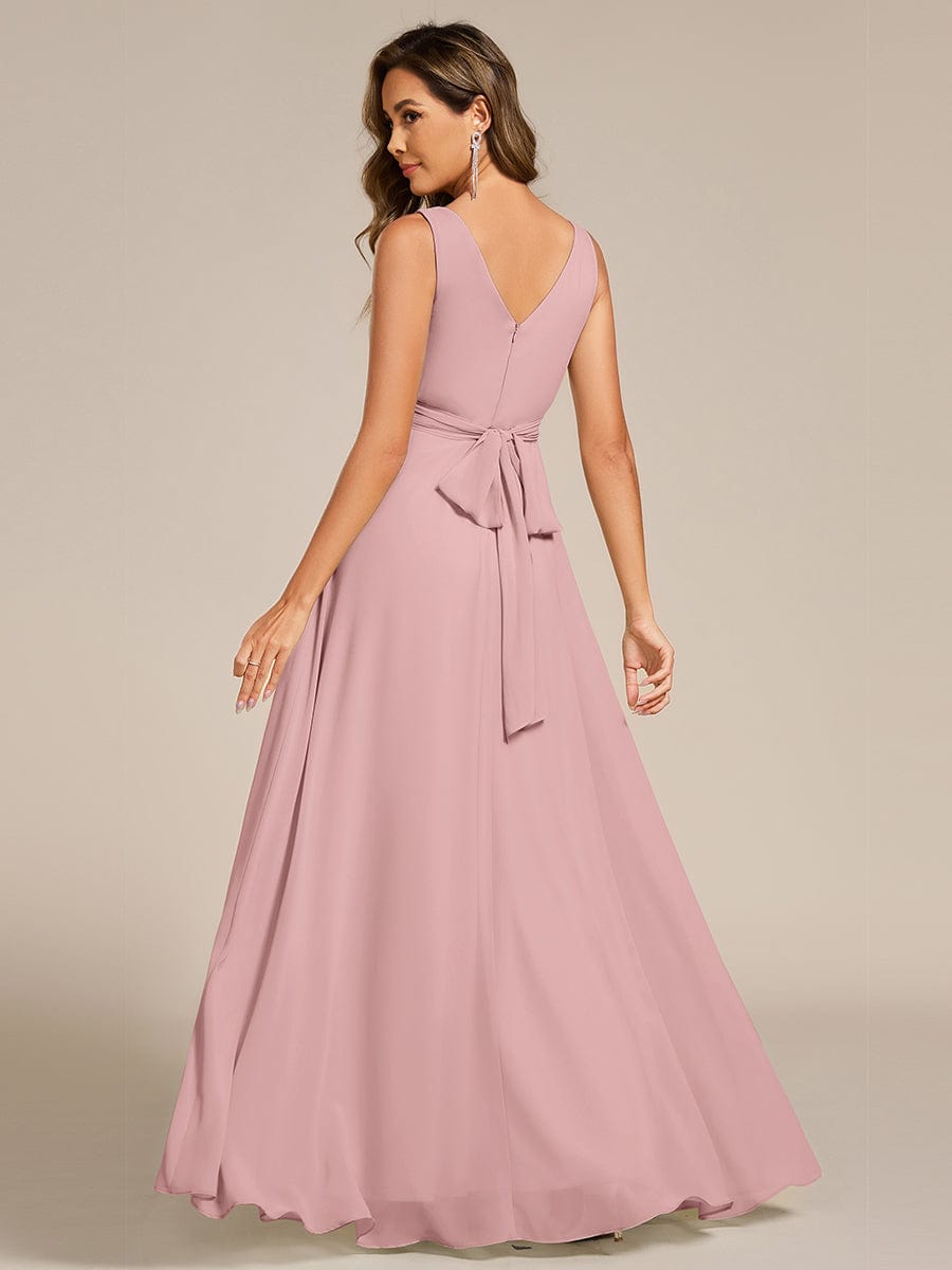 SAUYER|Strapless Pleated V-Neck A-Line Maxi Chiffon Bridesmaid Dress
