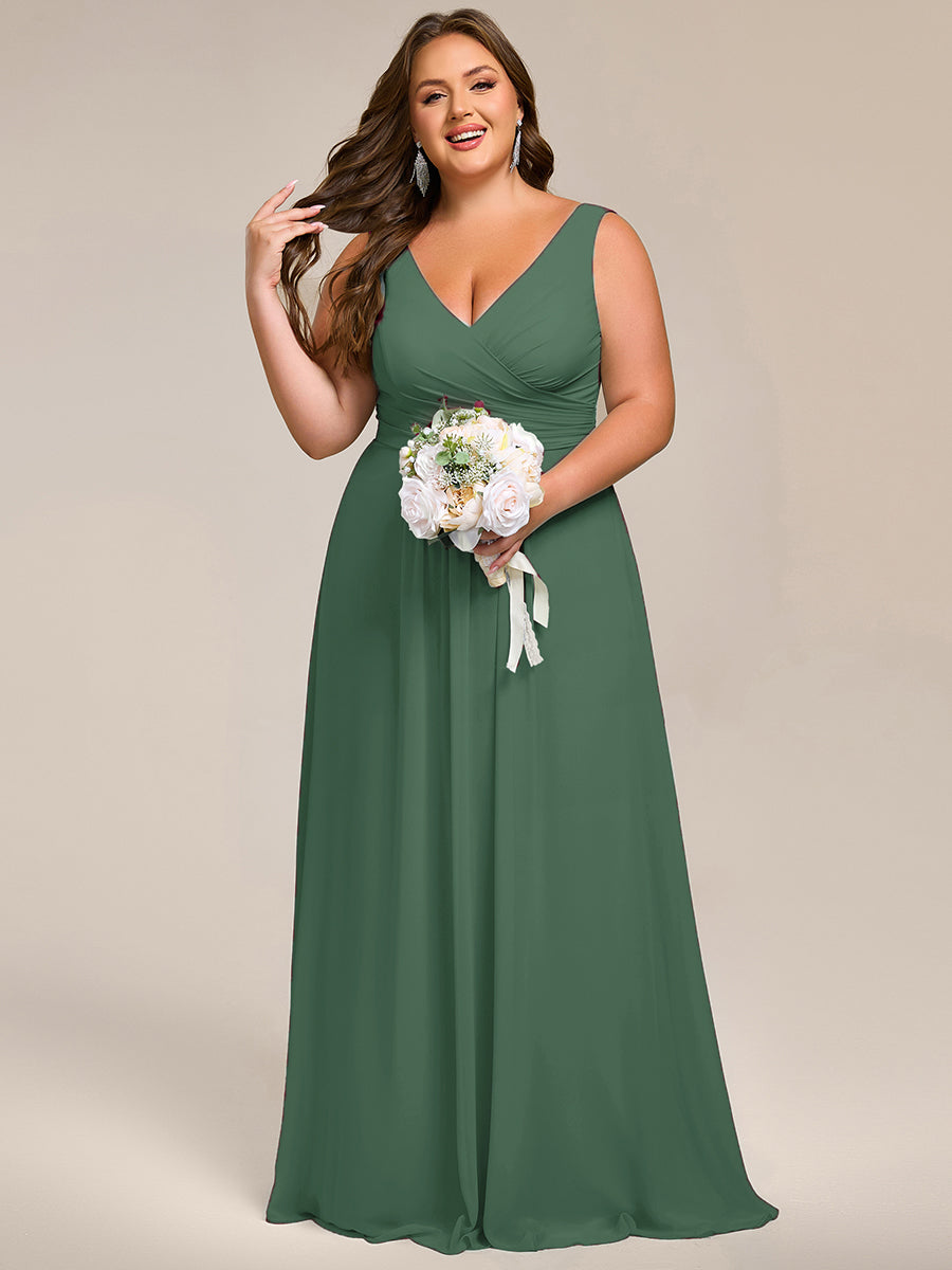 pretty SAUYER|Plus Size Strapless V-Neck A-Line Lace-Up Bridesmaid Dress