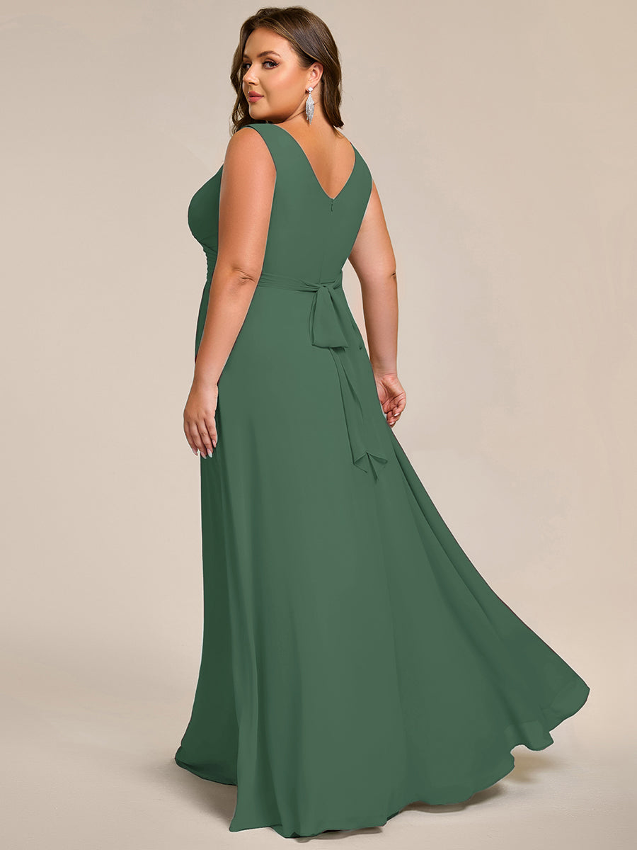 SAUYER|Strapless Pleated V-Neck A-Line Maxi Chiffon Bridesmaid Dress