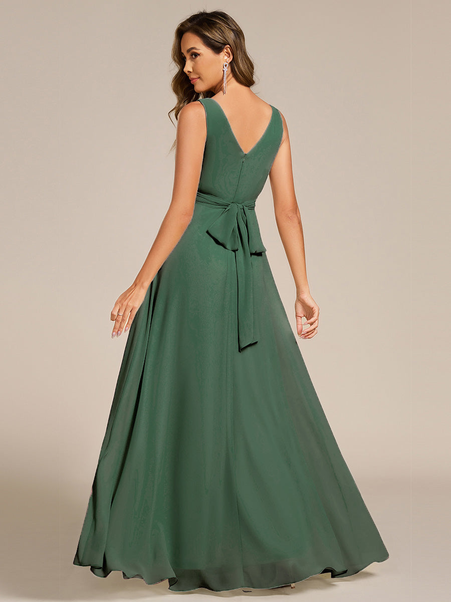 SAUYER|Strapless Pleated V-Neck A-Line Maxi Chiffon Bridesmaid Dress