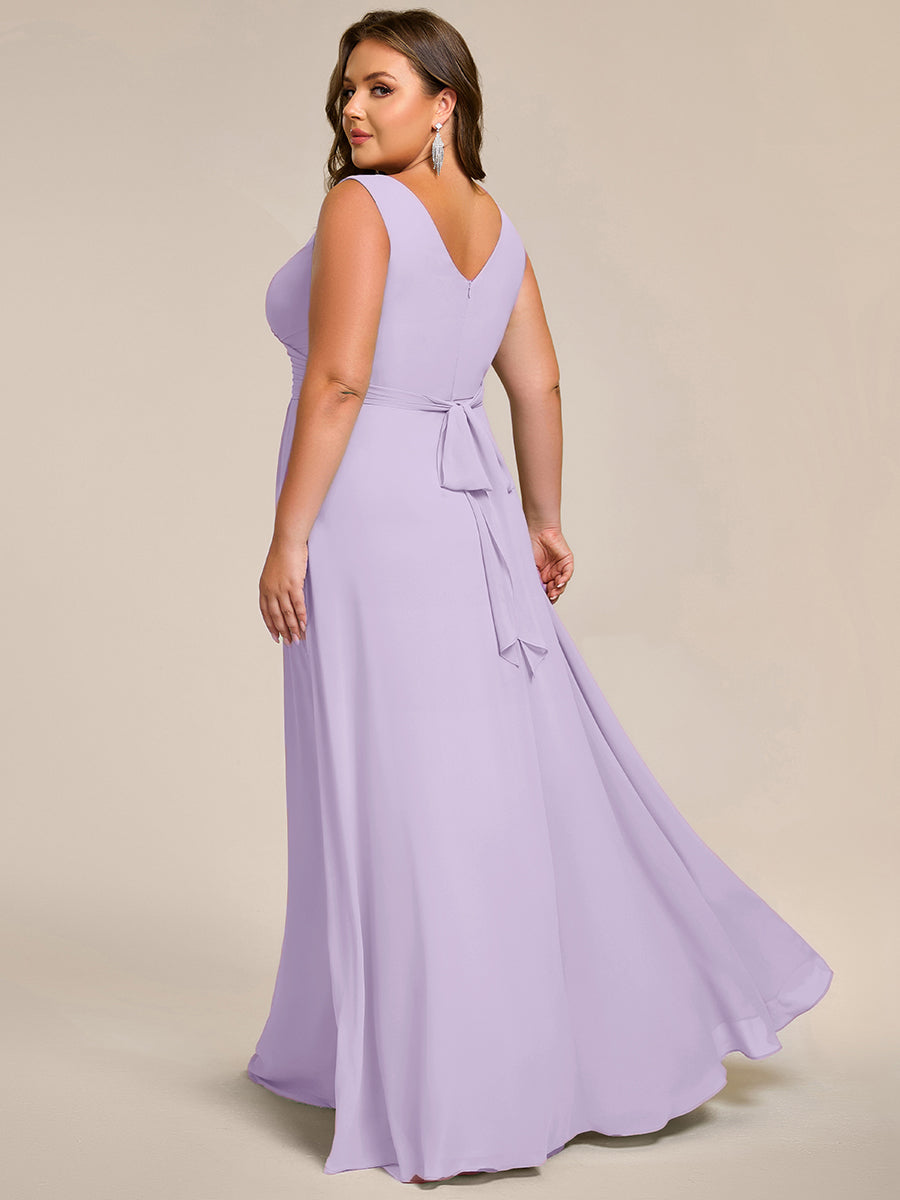 SAUYER|Strapless Pleated V-Neck A-Line Maxi Chiffon Bridesmaid Dress