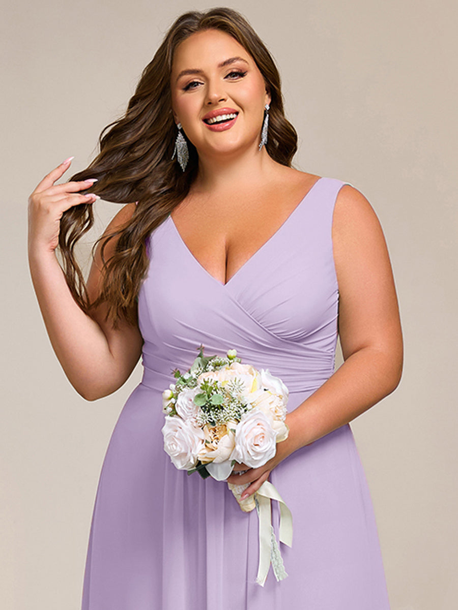pretty SAUYER|Plus Size Strapless V-Neck A-Line Lace-Up Bridesmaid Dress