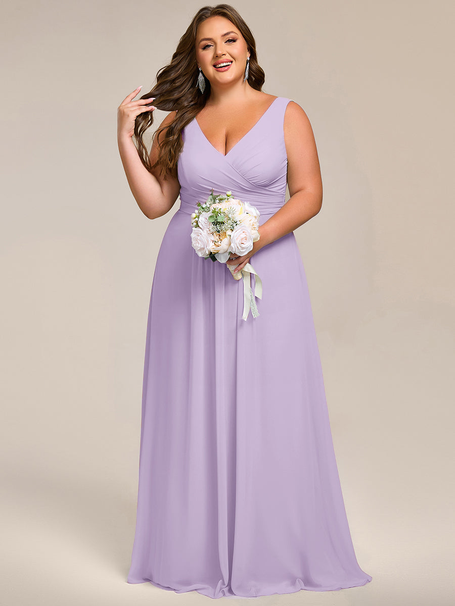 SAUYER|Strapless Pleated V-Neck A-Line Maxi Chiffon Bridesmaid Dress
