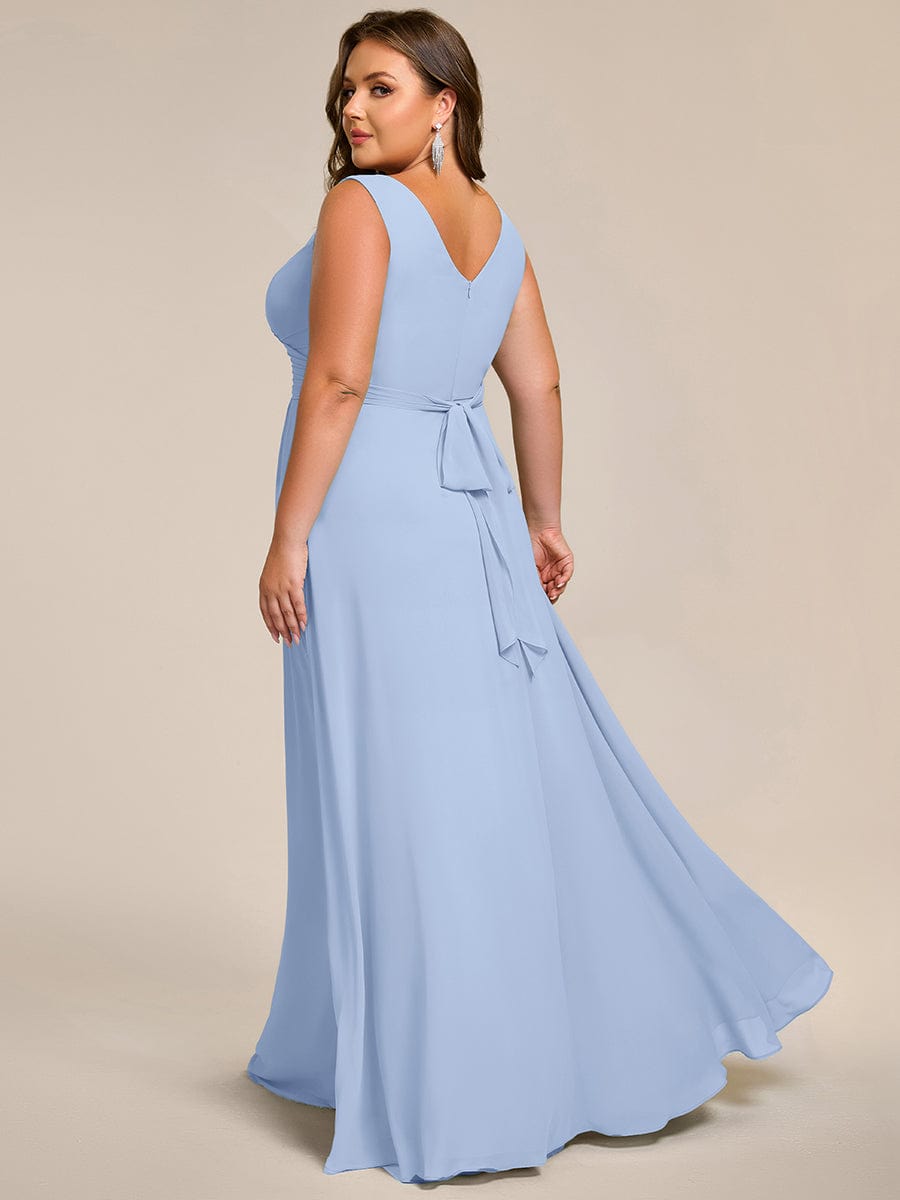 SAUYER|Strapless Pleated V-Neck A-Line Maxi Chiffon Bridesmaid Dress