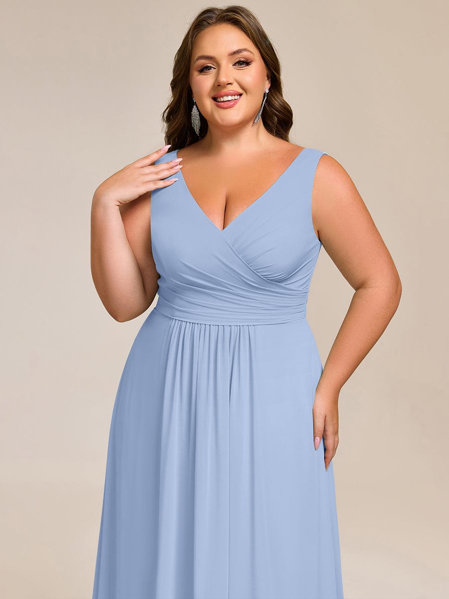 SAUYER|Strapless Pleated V-Neck A-Line Maxi Chiffon Bridesmaid Dress