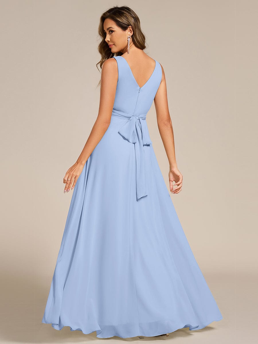 SAUYER|Strapless Pleated V-Neck A-Line Maxi Chiffon Bridesmaid Dress