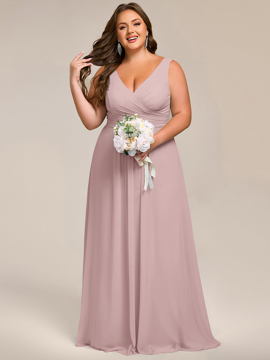 SAUYER|Strapless Pleated V-Neck A-Line Maxi Chiffon Bridesmaid Dress