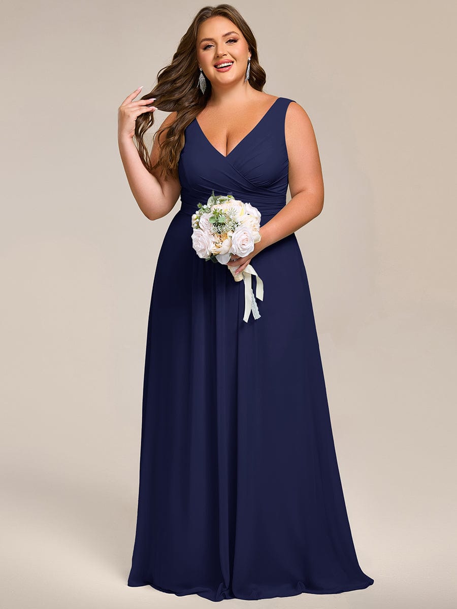 SAUYER|Strapless Pleated V-Neck A-Line Maxi Chiffon Bridesmaid Dress
