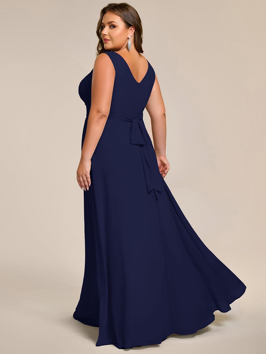 SAUYER|Strapless Pleated V-Neck A-Line Maxi Chiffon Bridesmaid Dress