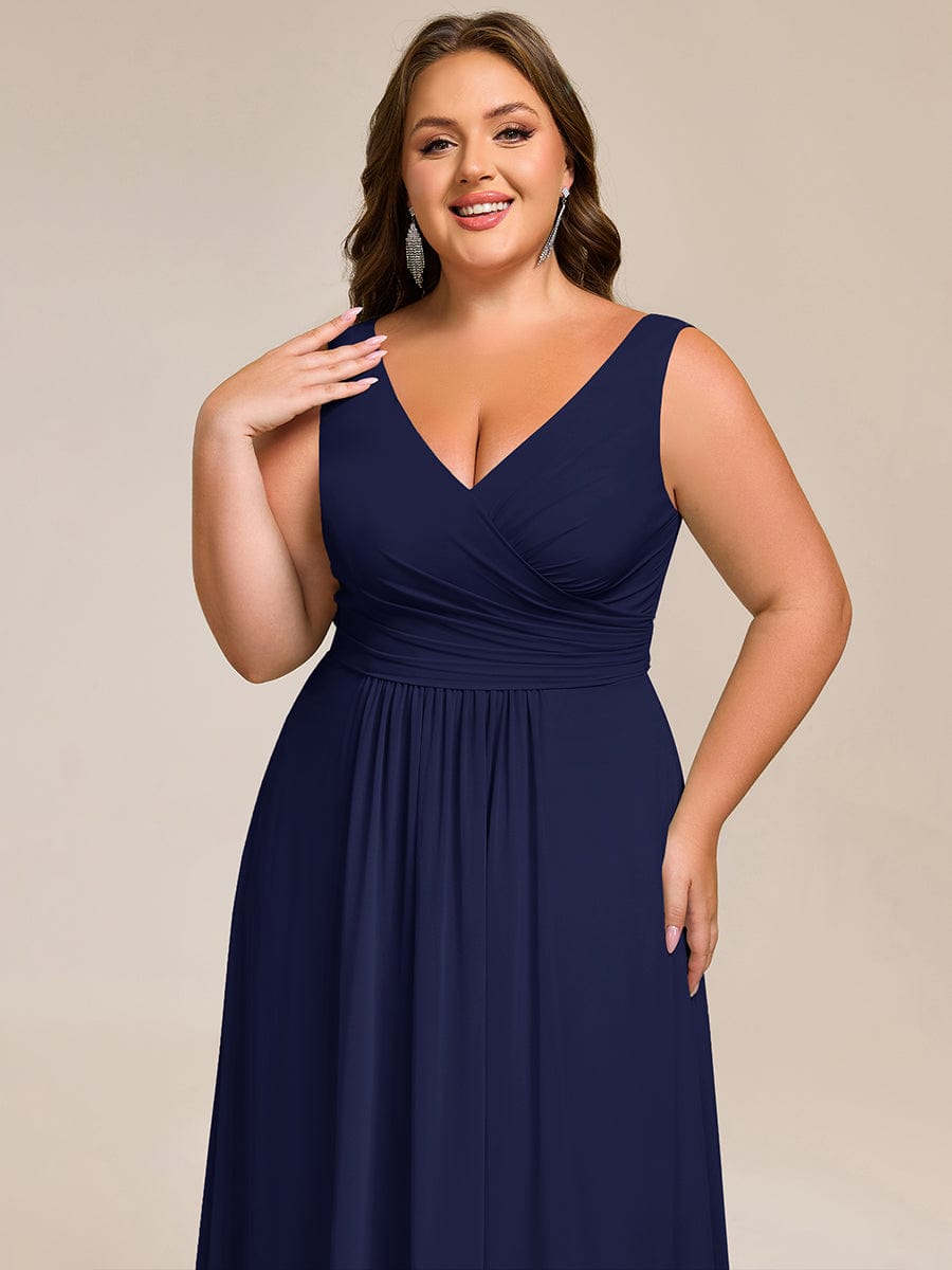 SAUYER|Strapless Pleated V-Neck A-Line Maxi Chiffon Bridesmaid Dress