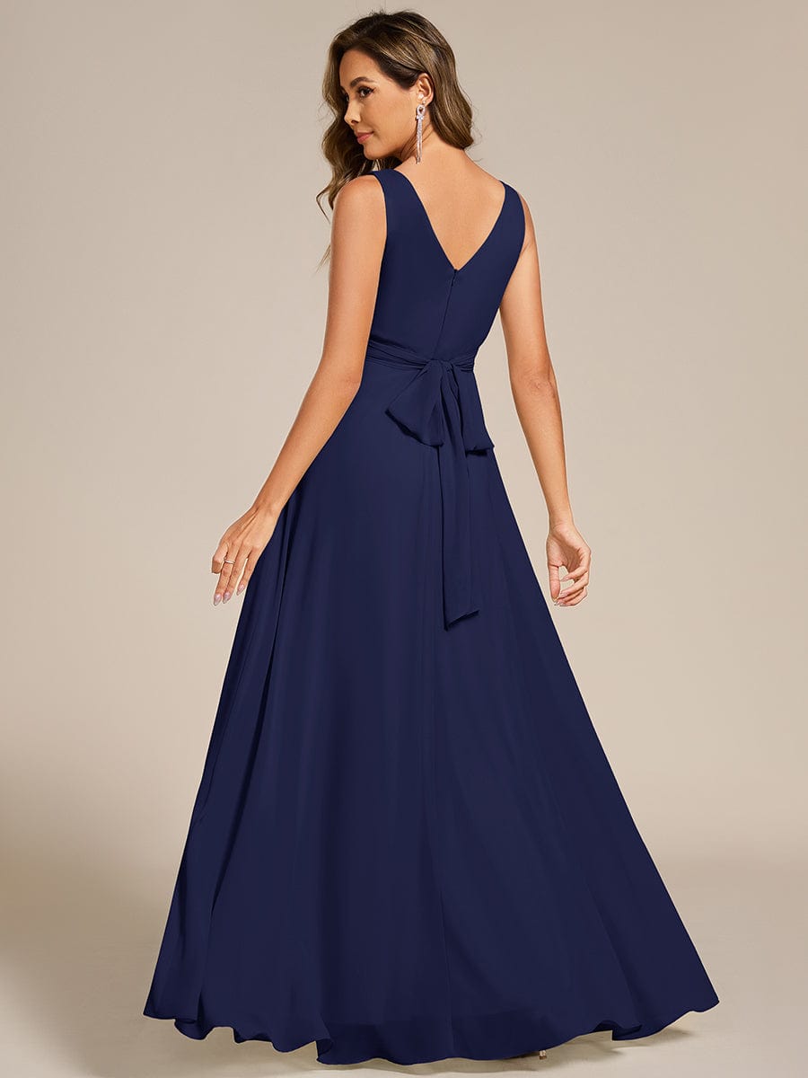 SAUYER|Strapless Pleated V-Neck A-Line Maxi Chiffon Bridesmaid Dress