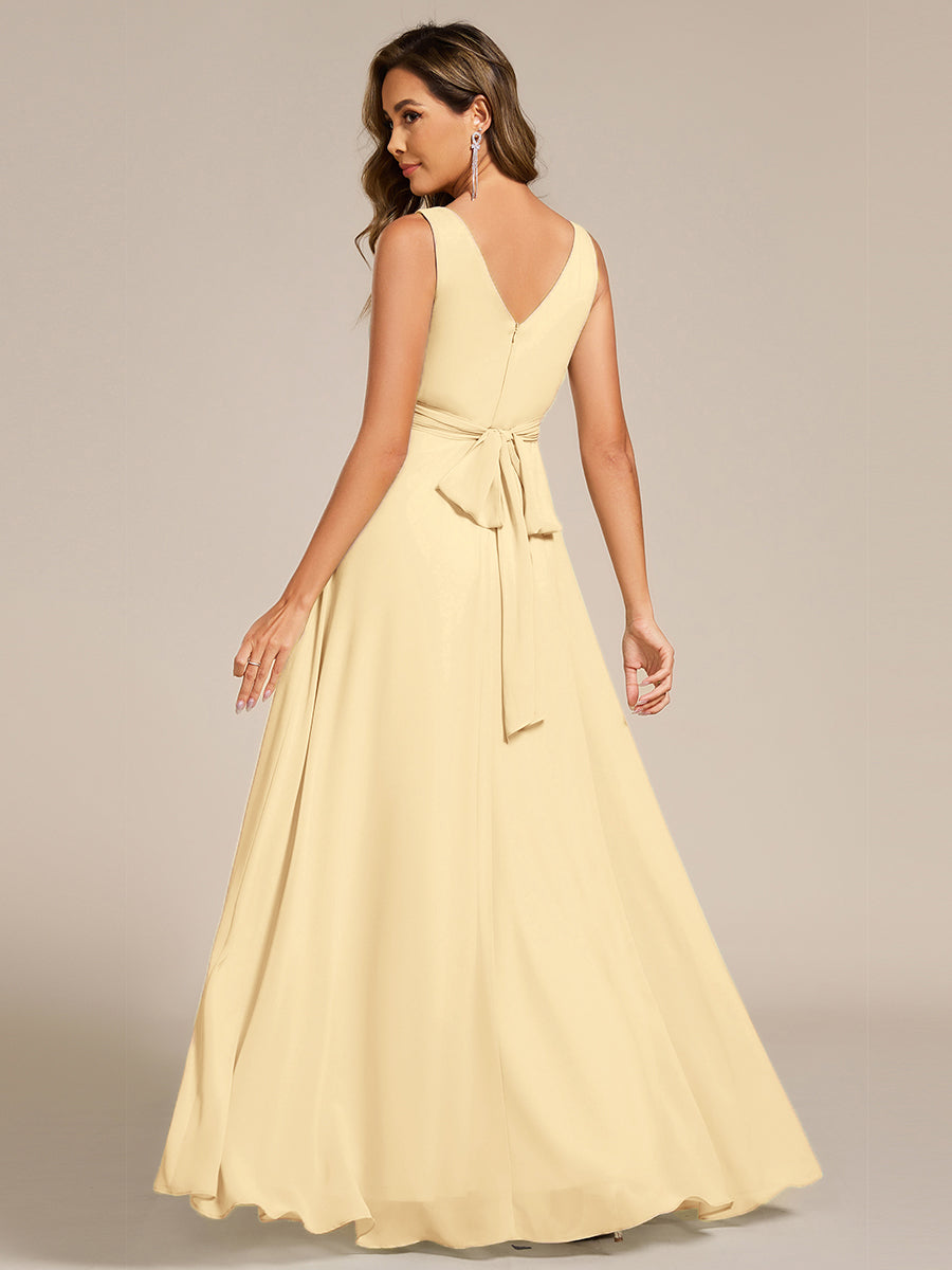 SAUYER|Strapless Pleated V-Neck A-Line Maxi Chiffon Bridesmaid Dress