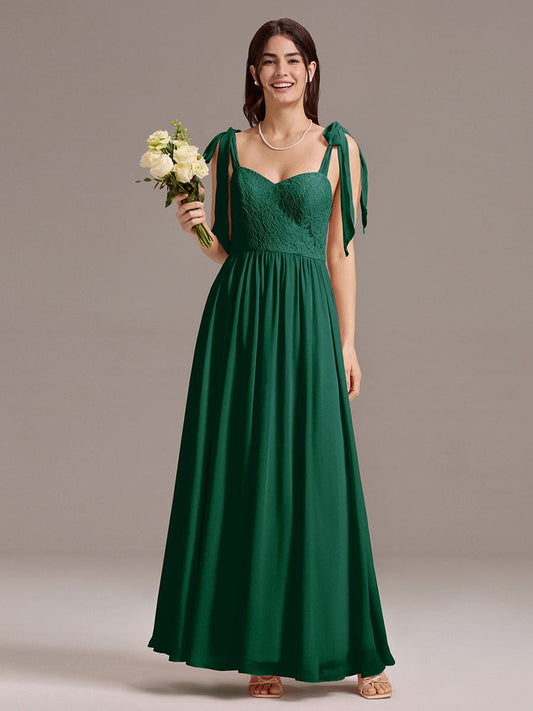 FRANCIE|Chiffon Sweetheart Neck Bow Tie Backless A-Line Lace Bridesmaid Dress
