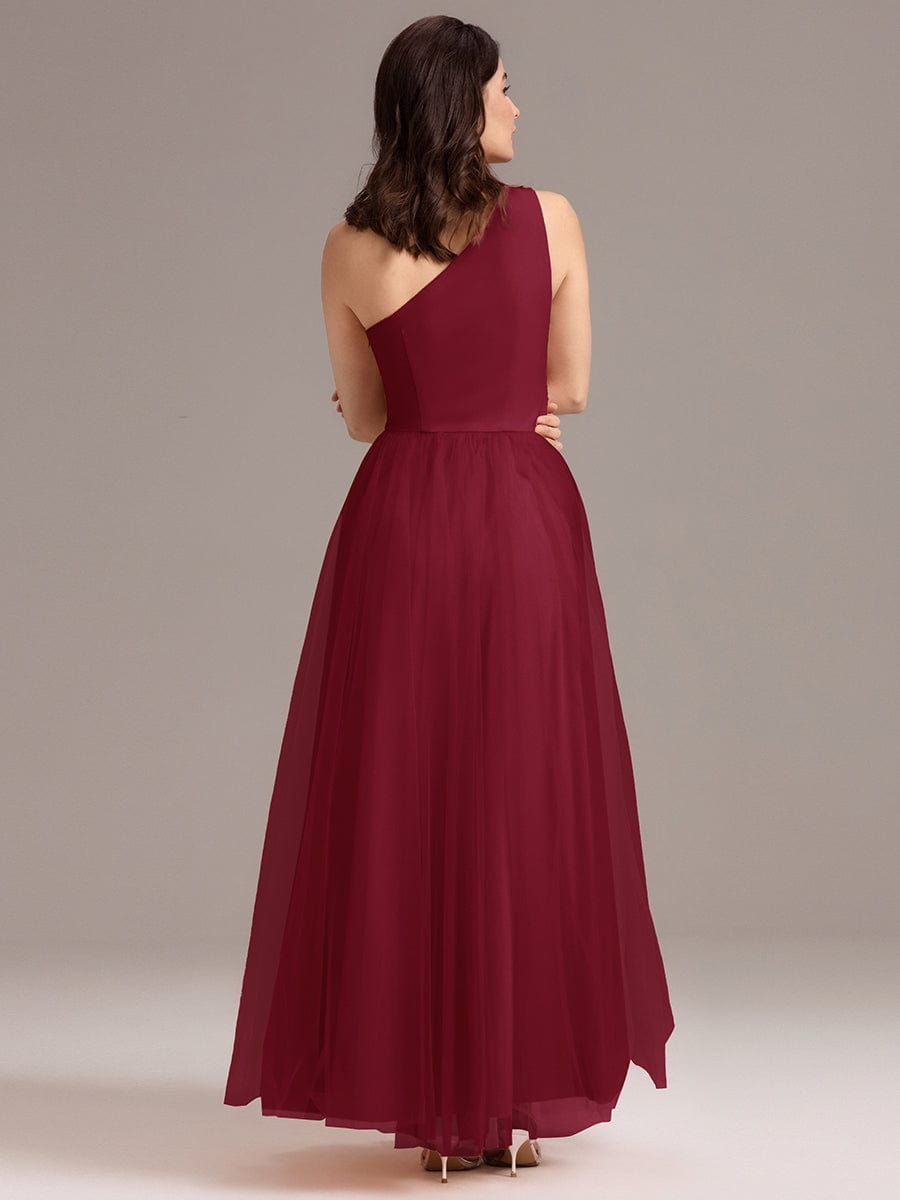 ARCADIA|Chic A-Line One-Shoulder Tulle Maxi Bridesmaid Dress