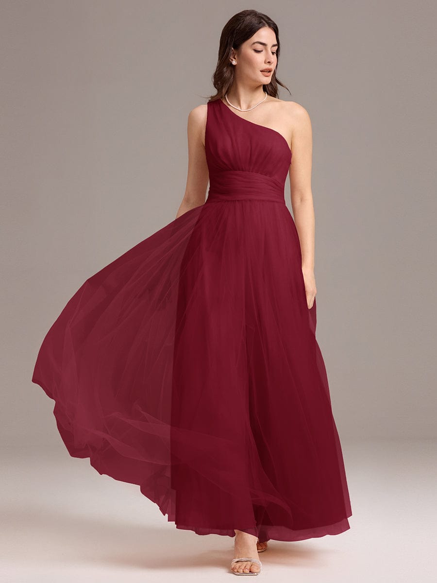 ARCADIA|Chic A-Line One-Shoulder Tulle Maxi Bridesmaid Dress