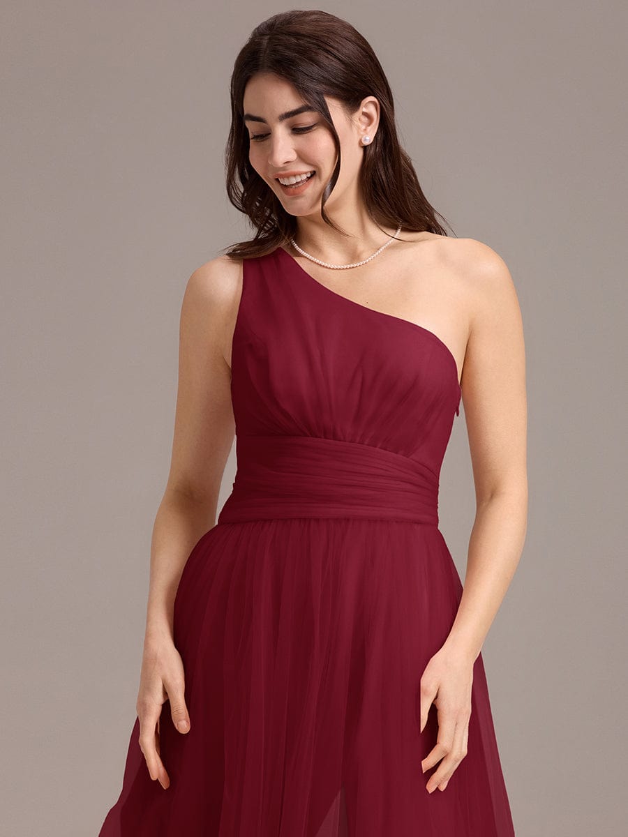 ARCADIA|Chic A-Line One-Shoulder Tulle Maxi Bridesmaid Dress