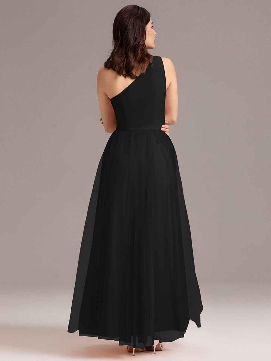 ARCADIA|Chic A-Line One-Shoulder Tulle Maxi Bridesmaid Dress