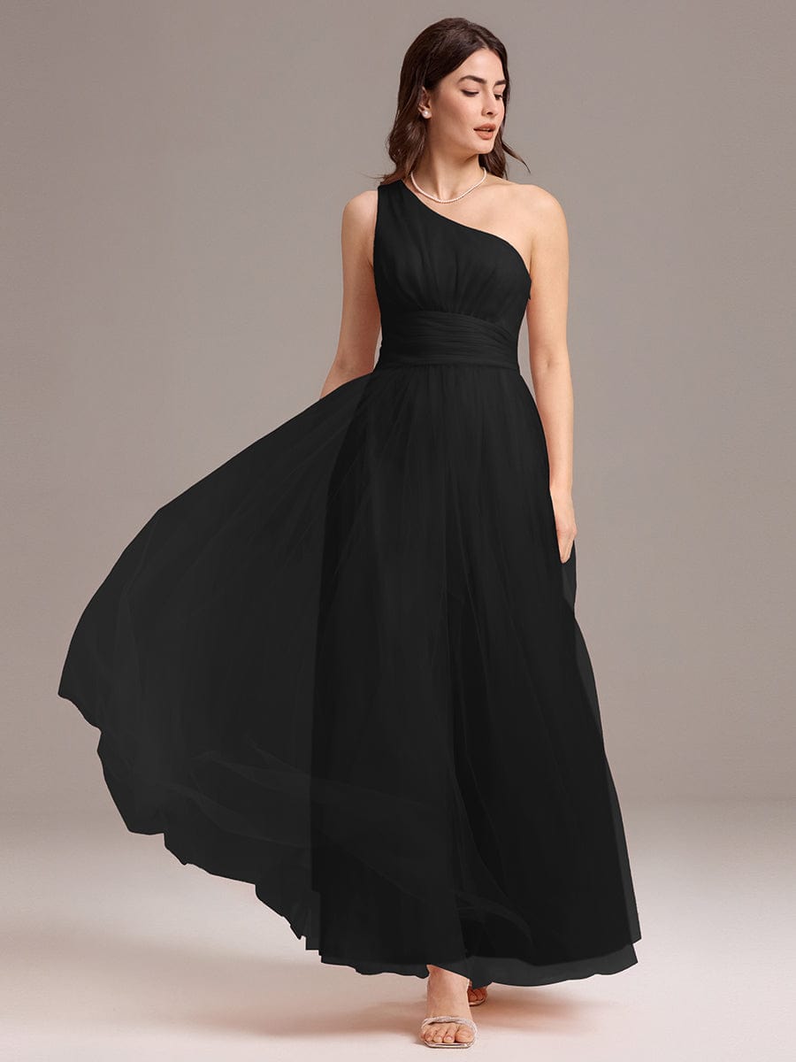 ARCADIA|Chic A-Line One-Shoulder Tulle Maxi Bridesmaid Dress
