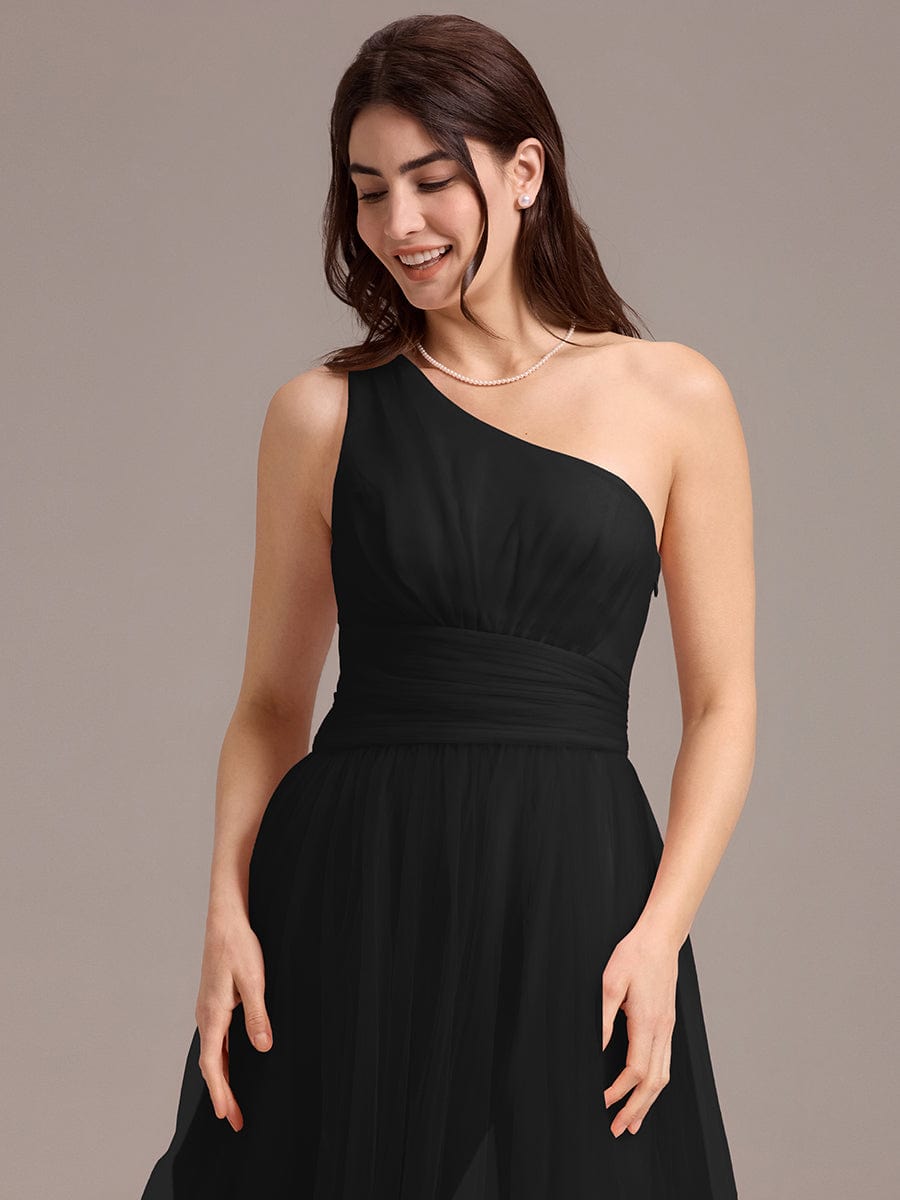 ARCADIA|Chic A-Line One-Shoulder Tulle Maxi Bridesmaid Dress