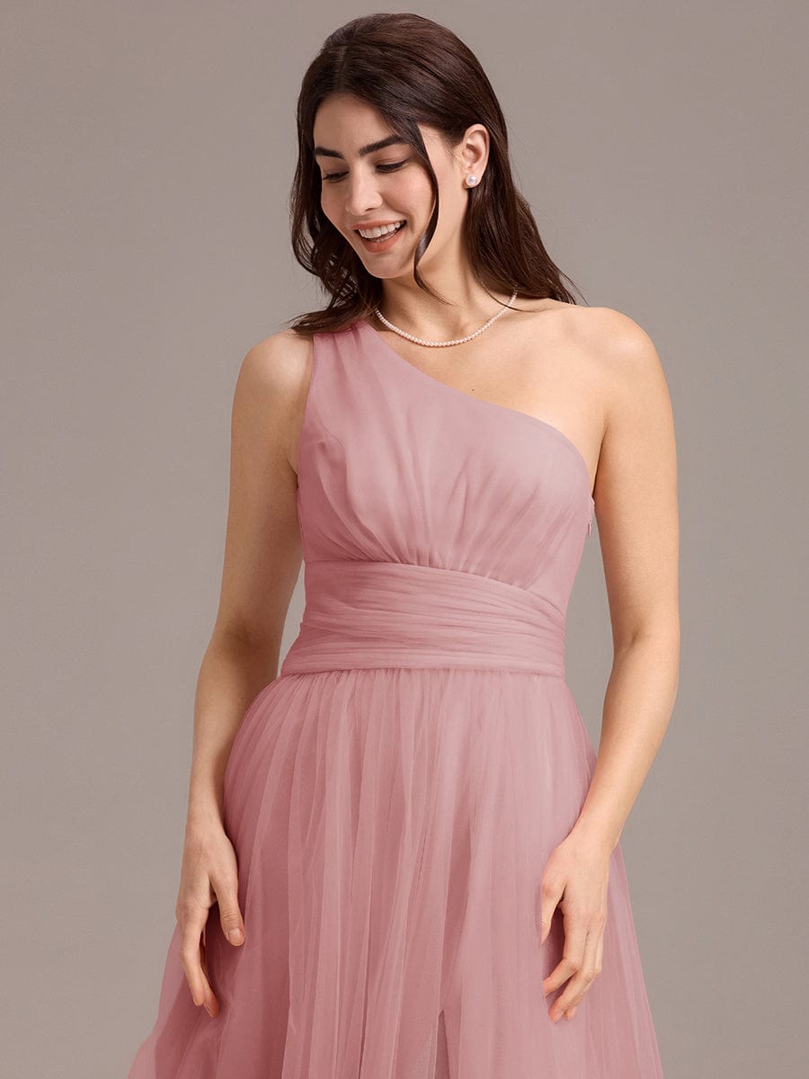 ARCADIA|Chic A-Line One-Shoulder Tulle Maxi Bridesmaid Dress