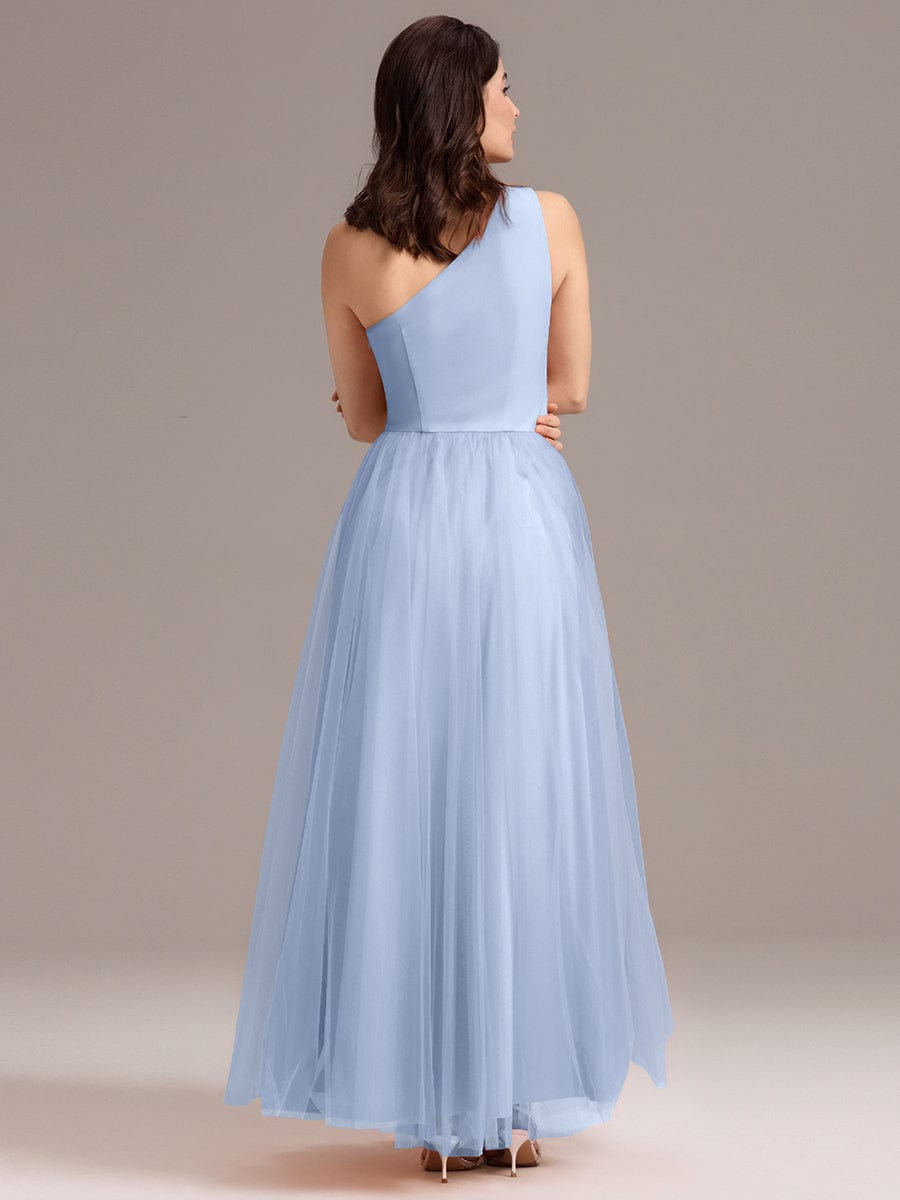 ARCADIA|Chic A-Line One-Shoulder Tulle Maxi Bridesmaid Dress