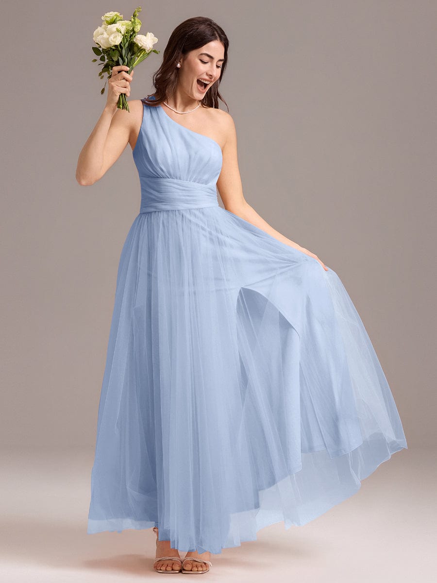 ARCADIA|Chic A-Line One-Shoulder Tulle Maxi Bridesmaid Dress