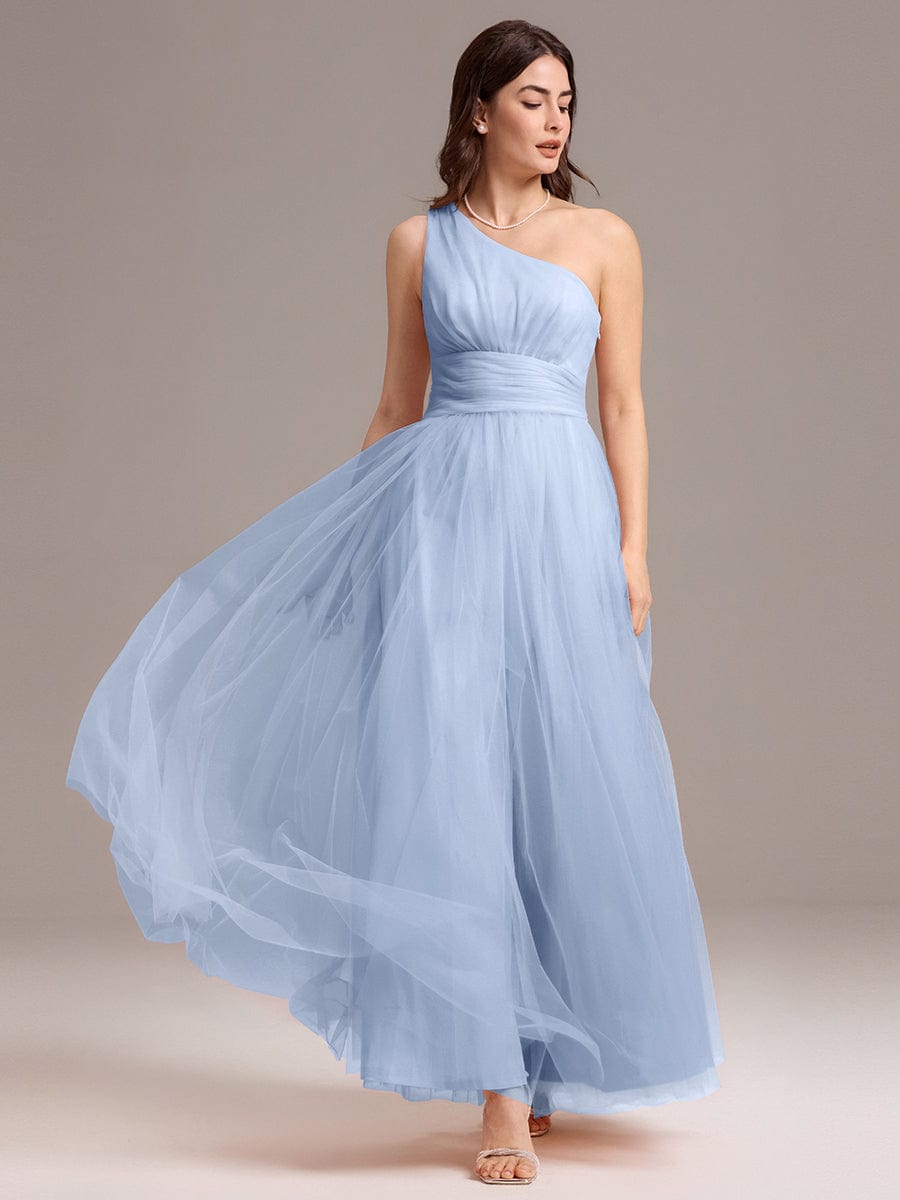 ARCADIA|Chic A-Line One-Shoulder Tulle Maxi Bridesmaid Dress
