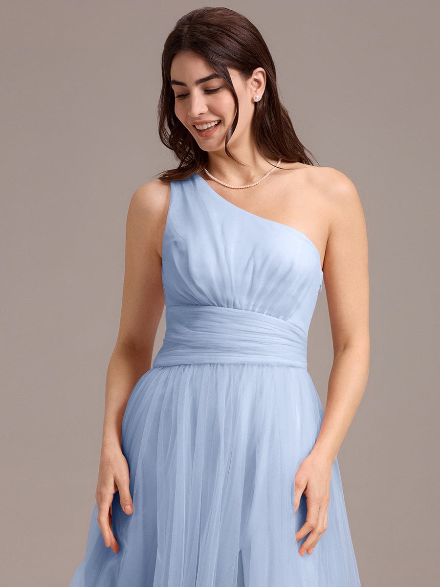 ARCADIA|Chic A-Line One-Shoulder Tulle Maxi Bridesmaid Dress