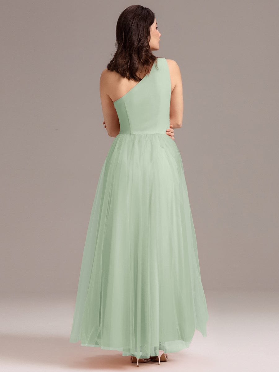 ARCADIA|Chic A-Line One-Shoulder Tulle Maxi Bridesmaid Dress