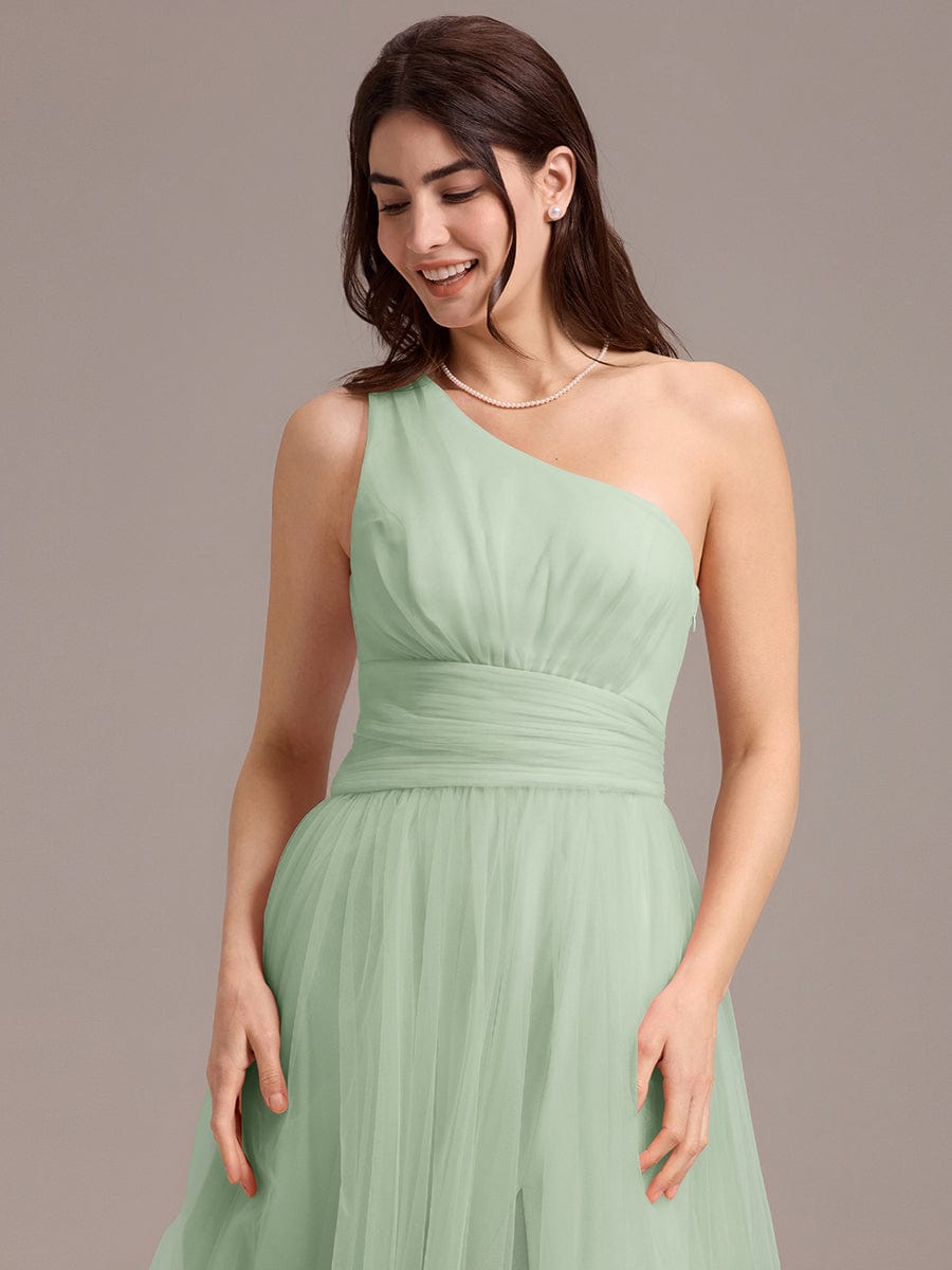 ARCADIA|Chic A-Line One-Shoulder Tulle Maxi Bridesmaid Dress