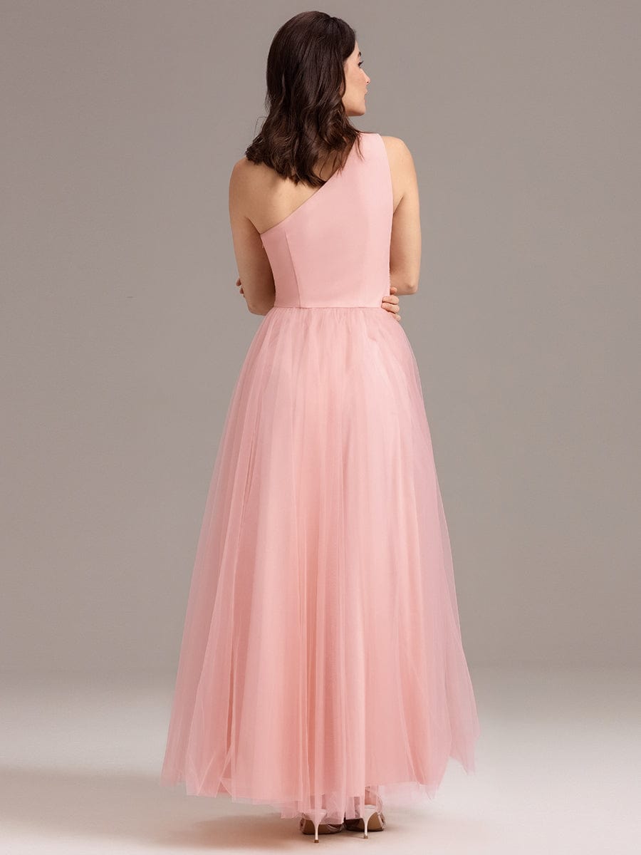 ARCADIA|Chic A-Line One-Shoulder Tulle Maxi Bridesmaid Dress