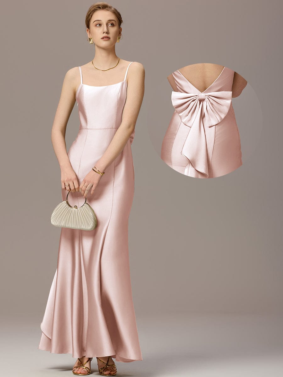 AVELIA|Mermaid Bow Stretch Satin Maxi Bridesmaid Dress