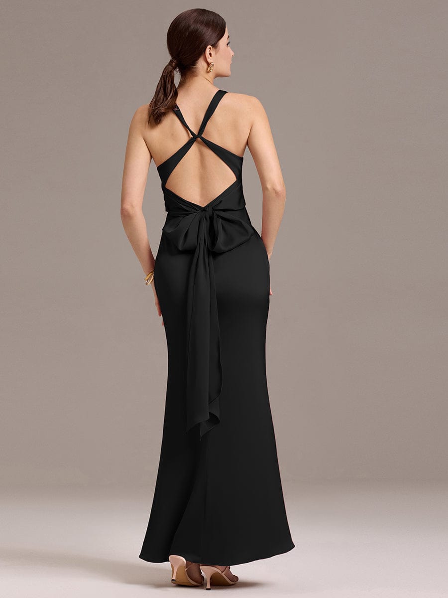 MINTA|Elegant Strappy Bow Back Satin Mermaid Bridesmaid Dress