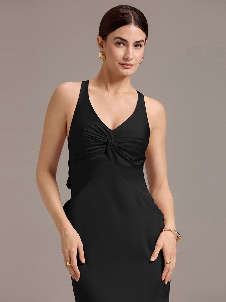 MINTA|Elegant Strappy Bow Back Satin Mermaid Bridesmaid Dress