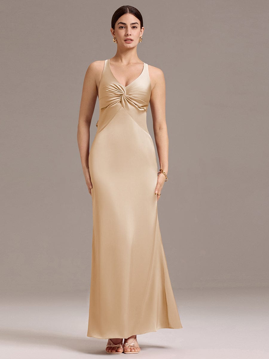 MINTA|Elegant Strappy Bow Back Satin Mermaid Bridesmaid Dress