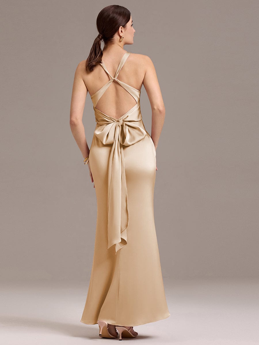 MINTA|Elegant Strappy Bow Back Satin Mermaid Bridesmaid Dress