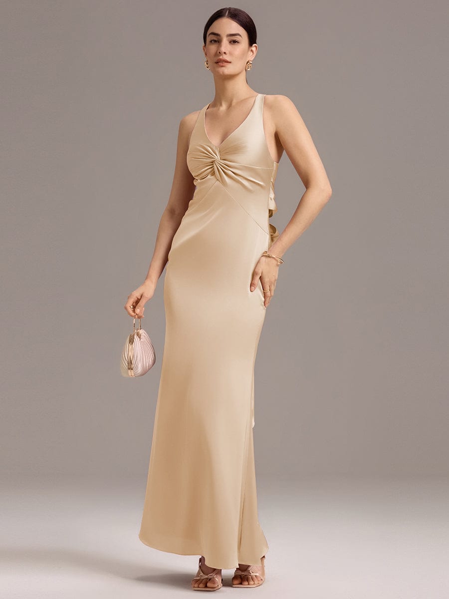 MINTA|Elegant Strappy Bow Back Satin Mermaid Bridesmaid Dress