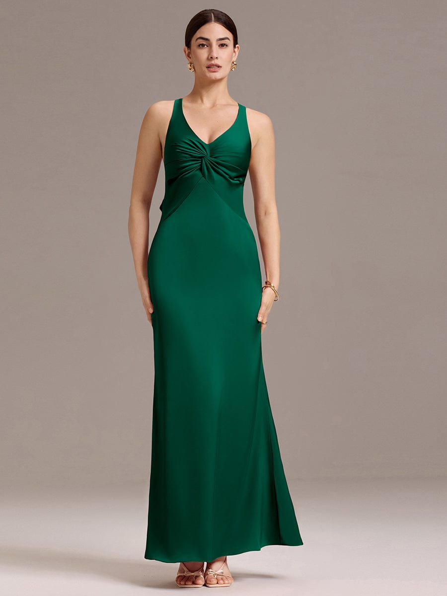 MINTA|Elegant Strappy Bow Back Satin Mermaid Bridesmaid Dress