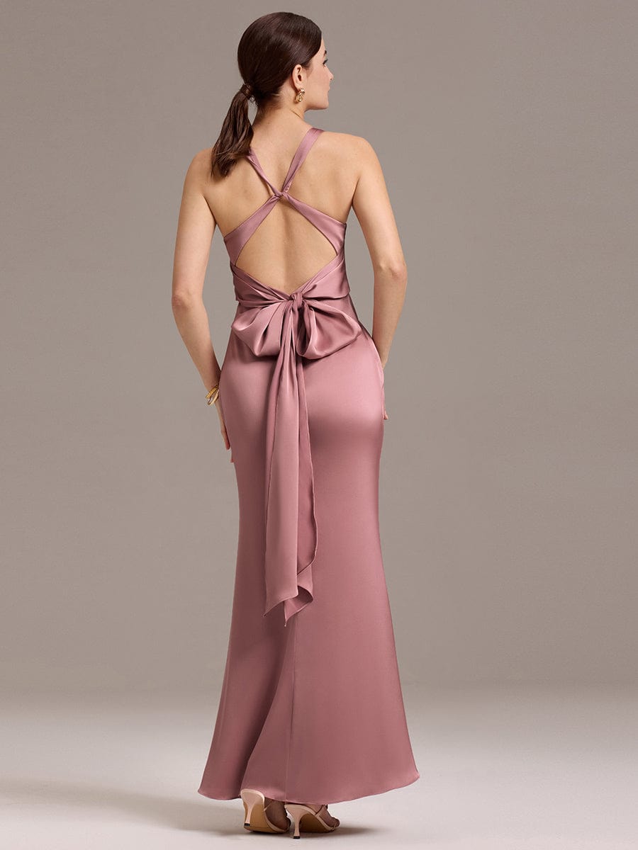 MINTA|Elegant Strappy Bow Back Satin Mermaid Bridesmaid Dress