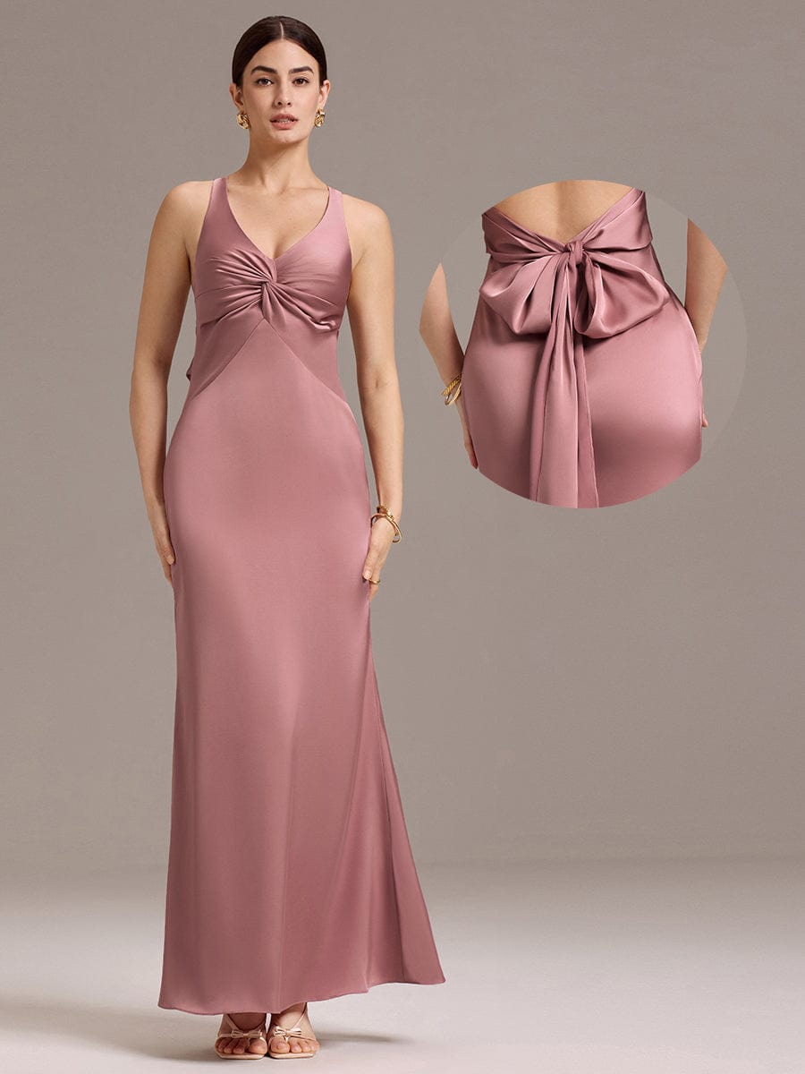 MINTA|Elegant Strappy Bow Back Satin Mermaid Bridesmaid Dress