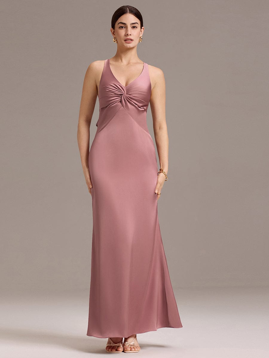 MINTA|Elegant Strappy Bow Back Satin Mermaid Bridesmaid Dress