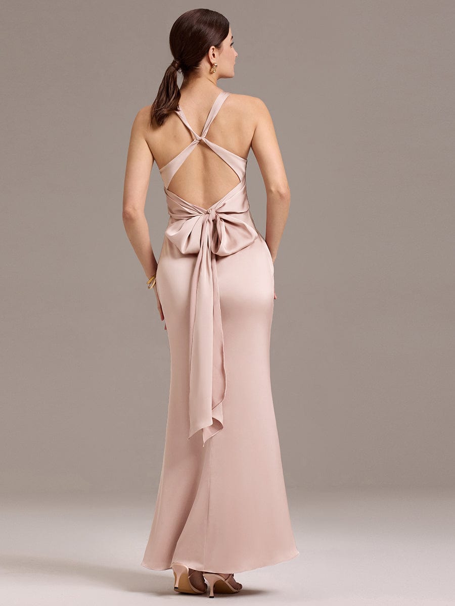 MINTA|Elegant Strappy Bow Back Satin Mermaid Bridesmaid Dress